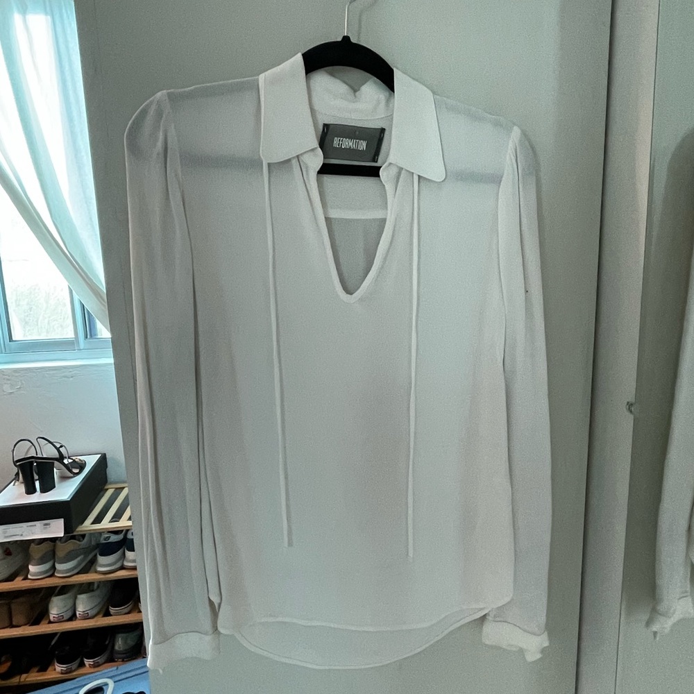 Reformation tie front blouse